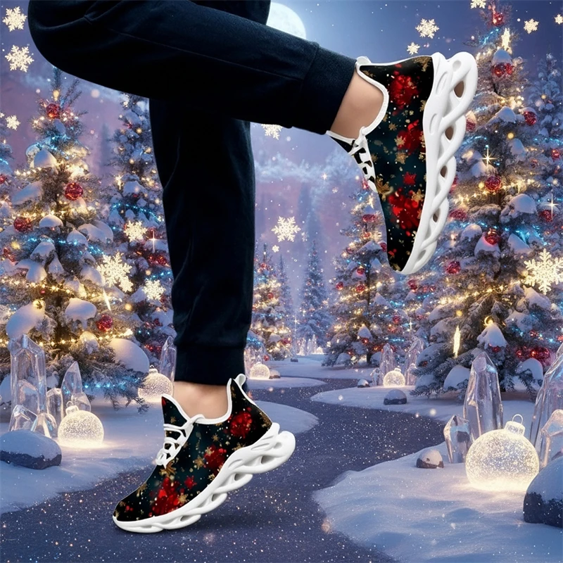 

Christmas Shoes Mens Trekking Street Eye Catching Design Walking Shoes with Unique Print Matching Breathable Sport Women Shoes