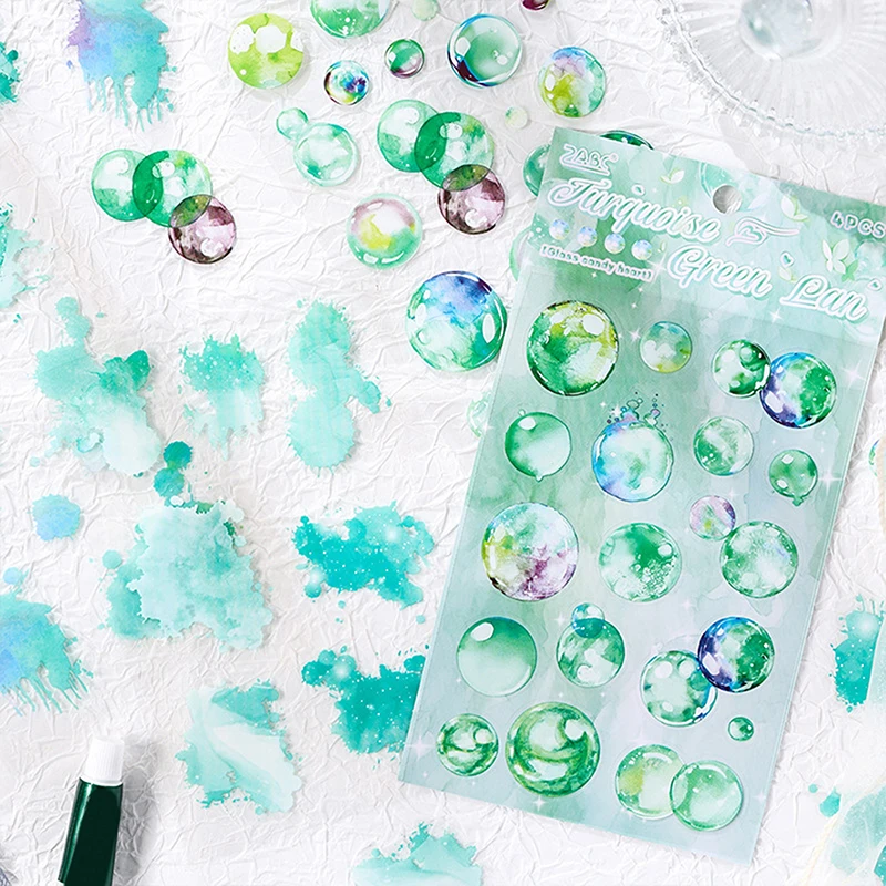 4 Sheets Colorful Series Decorative Sticker Watercolor Foil Stamping Collage Scrapbooking Label Diy Diary Journal Planner