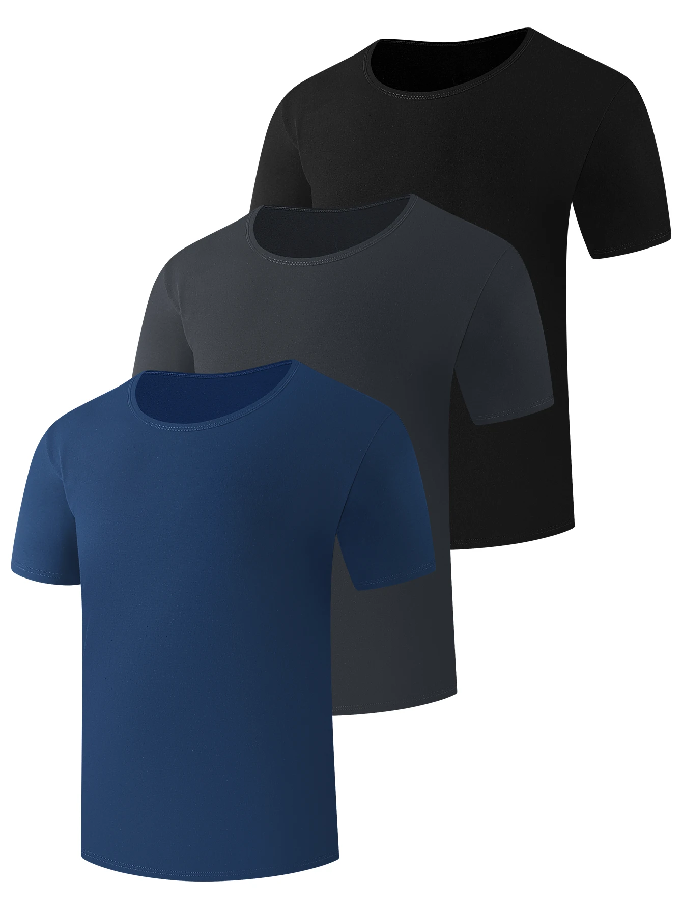 

Мужские однотонные хлопковые футболки с круглым вырезом и короткими рукавами из трех предметов