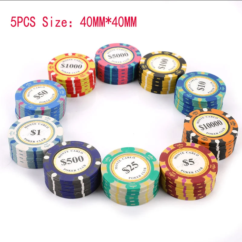 5pcs/pack Ceramic Poker Chips Set Clay Casino Coins 40mm Coin Poker Chips Entertainment Dollar Coins