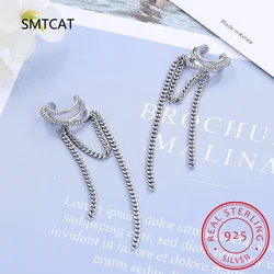 925 Sterling Silver Multilayer Cross Tassel Chain Ear Cuff Clip on Earrings For Women Girl Without Piercing Earings Jewelry