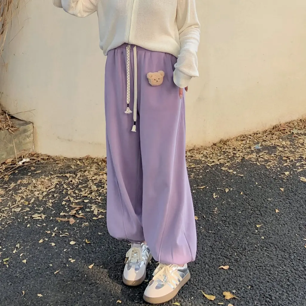 

K2904 Winter plus Size Women's Fleece-Lined Casual Pants Loose Fit Soft Waxy Chubby Girl Friendly Trousers