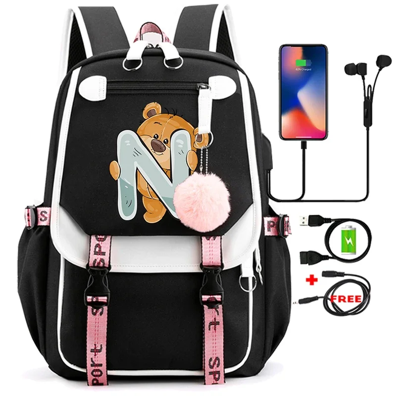 

Canvas Printing 26 English Letters Student School Bag Backpack Outdoor teenage girl Bookbag Laptop Travel Rucksack