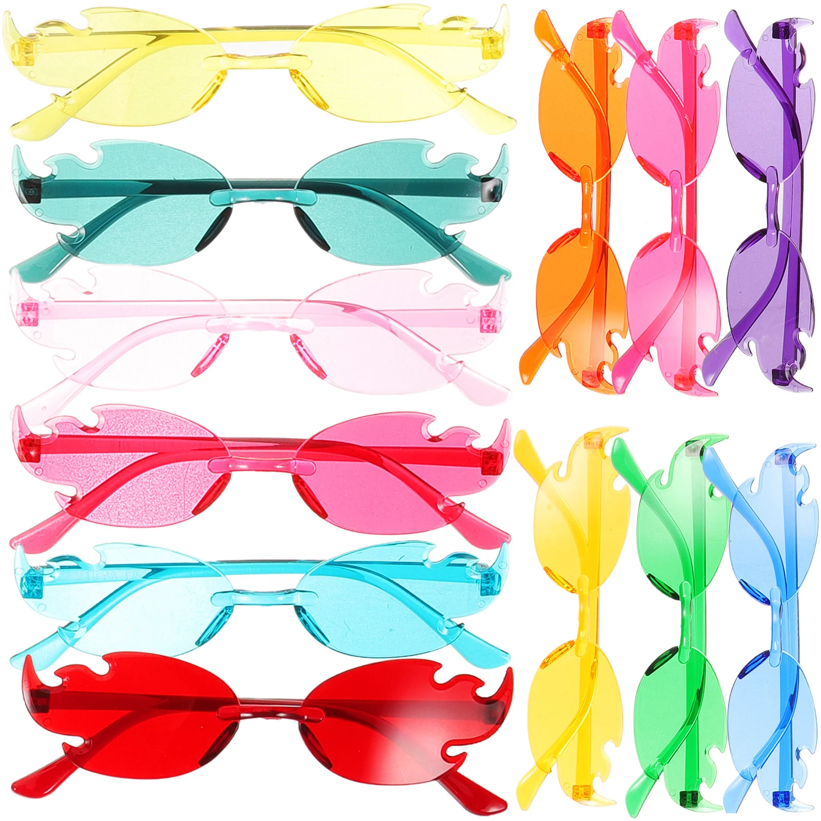12 pares de gafas de sol sin montura con forma de llama, gafas de sol sin marco de moda para fiestas, gafas de fiesta disco, gafas coloridas divertidas