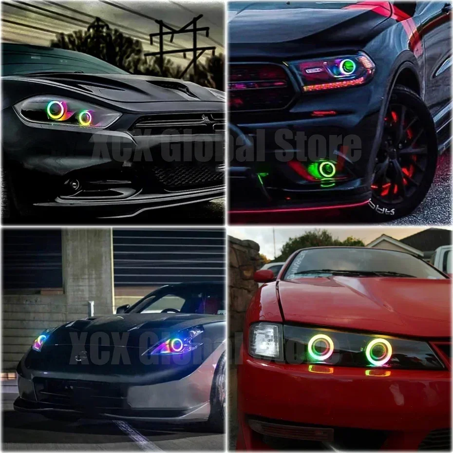 2PCS 12V 24V DC LED Angel Eyes Cotton Lights with Turn Signal Lights APP Bluetooth RGB DRL Halo Rings For Car Scooter Headlight