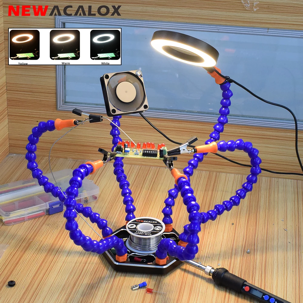 NEWACALOX lutowanie trzecia ręka PCB pomocne dłonie stacja lutownicza 3X USB LED lupa lampa stołowa stojak na lutownicę