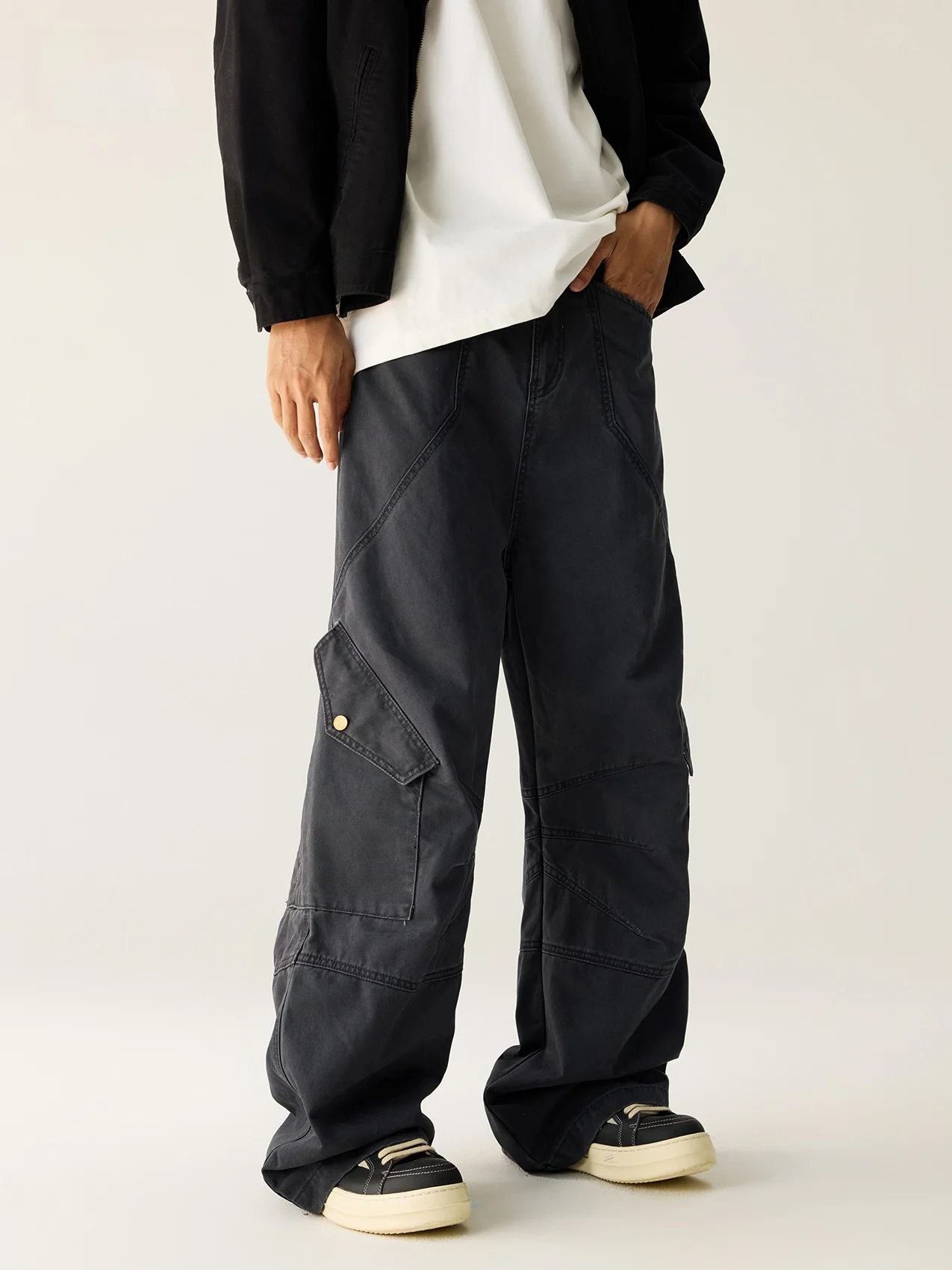 

American Retro Work Pants Loose Wide Leg Multi ket Design Sensation Micro Elastic Long Pants ex Straight Tube Casual P...