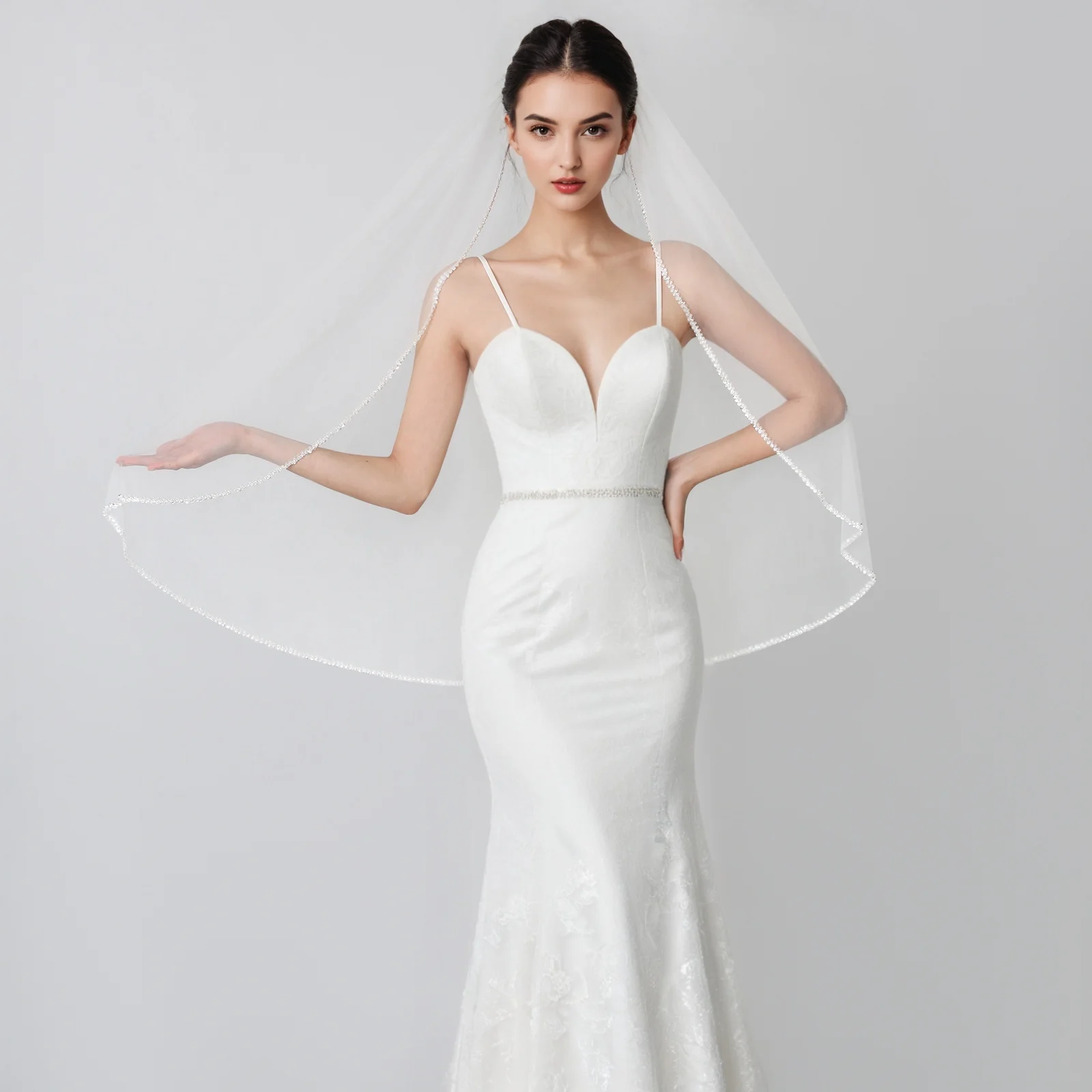 الحجاب للعروس عقال مقياس السمك الترتر الدانتيل مخيط يدويا قوية ودائمة 1 متر الأبيض مشط الشعر الكلاسيكي نمط لينة G63