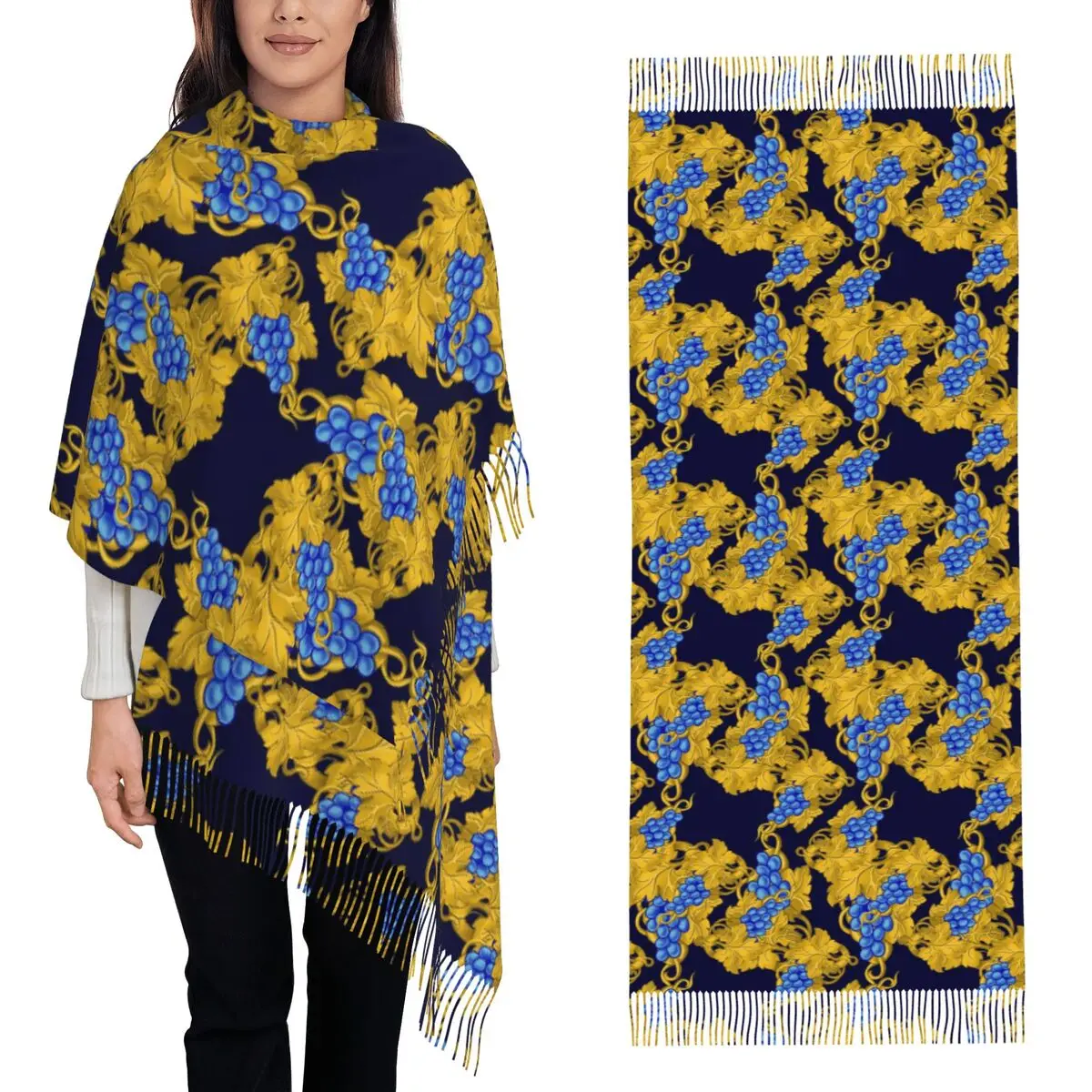 

Шарф с виноградными листьями и листьями винограда, шарфы с кисточками, женские мягкие теплые шали и накидки, большая осенне-зимняя шаль