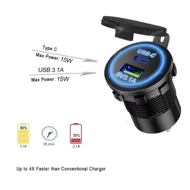 שקע מטען USB לאופנוע ולרכב, תמונה 4 מתוך 6