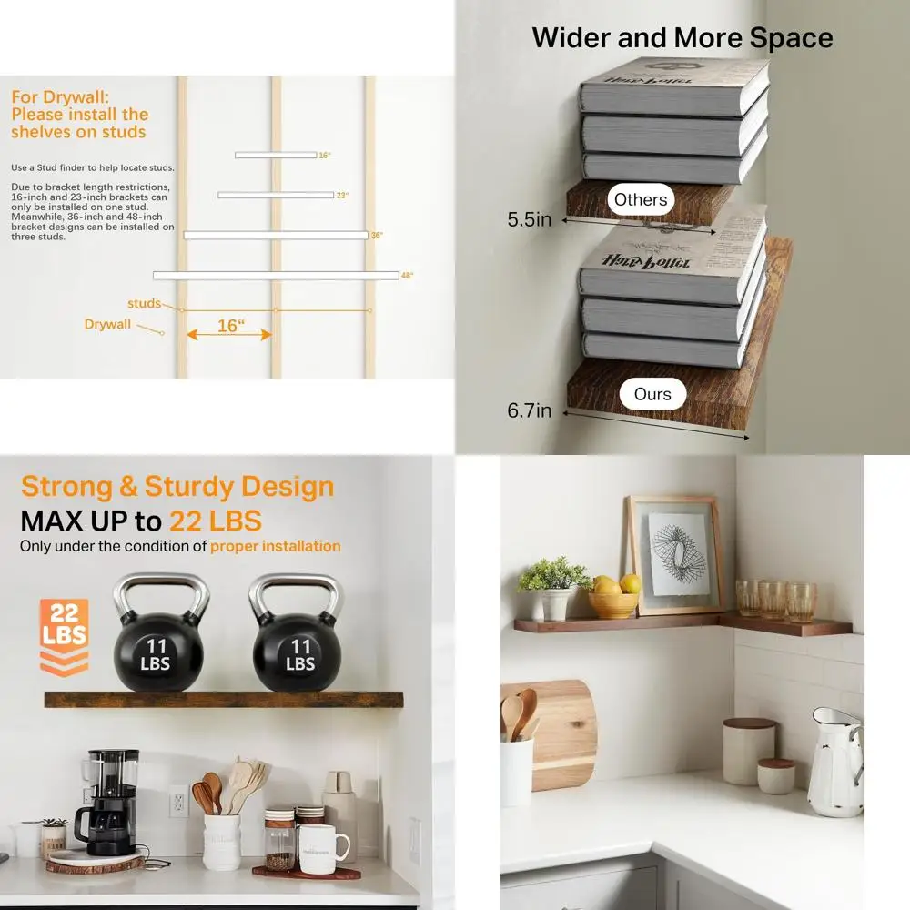 

Rustic 22.5 Wood Floating Shelves - Durable 22 lbs Capacity for Home Decor & Organization