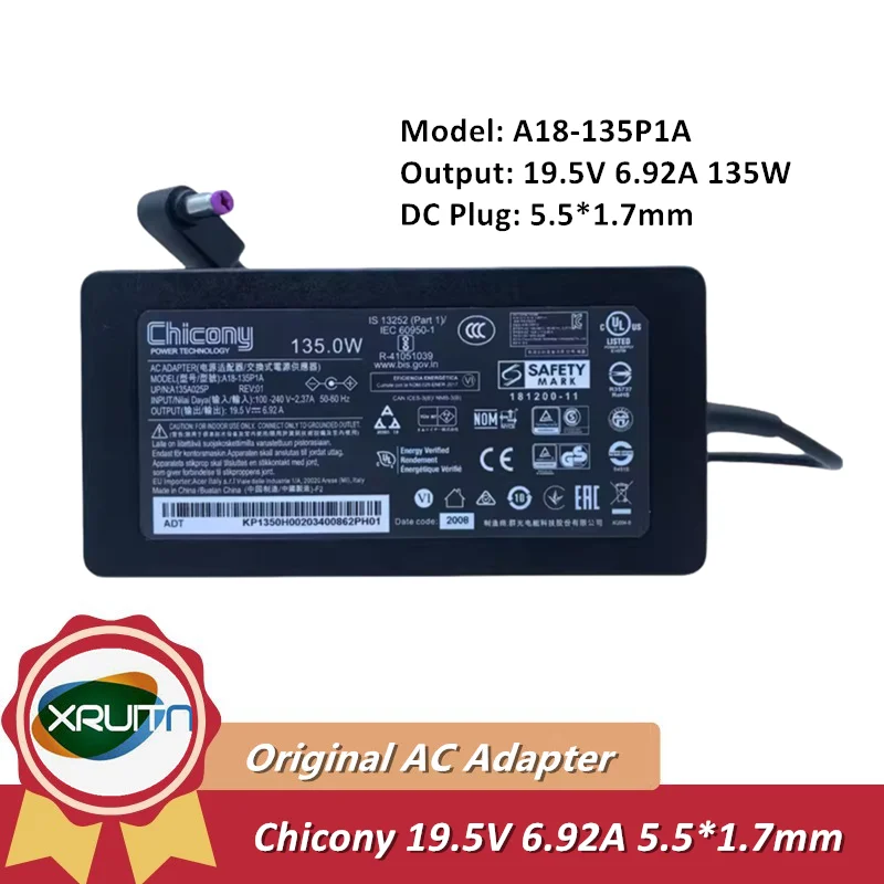 Genuine Chicony A18-135P1A 19.5V 6.92A 135W AC Adapter For Acer ASPIRE 7 SERIES NITRO 5 N17C2 AN515-55-544R ASPIRE VX 15 Charger