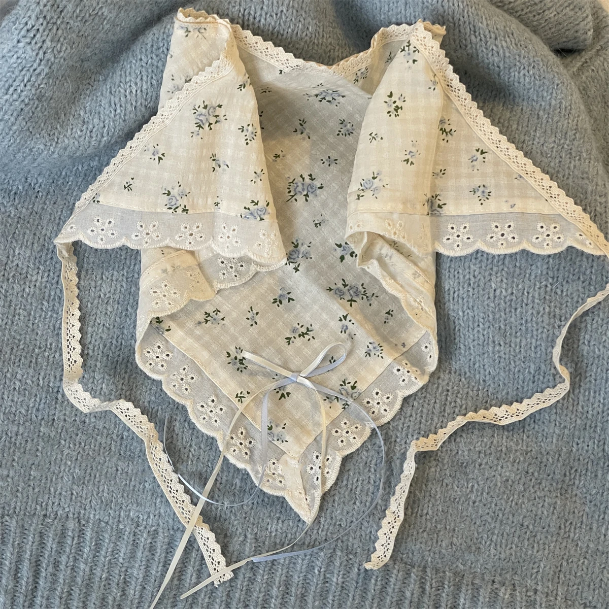 Sommerliches, frisches Spitzen-Haarband, Seidenschal, Haaraccessoire, Kopfbedeckung im Retro-Landhausstil, Bohemian-Stil, Reise zum Meer – Detail 8