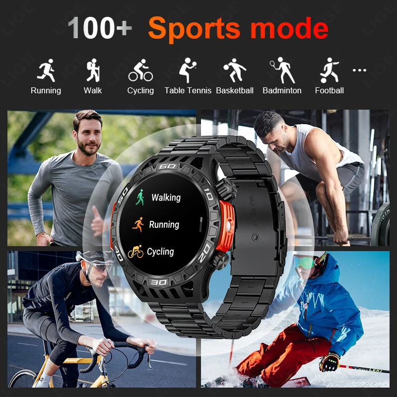 LIGE-reloj inteligente con linterna LED, pulsera con batería de 450 mAh, control del ritmo cardíaco y de la presión sanguínea, Bluetooth, llamadas