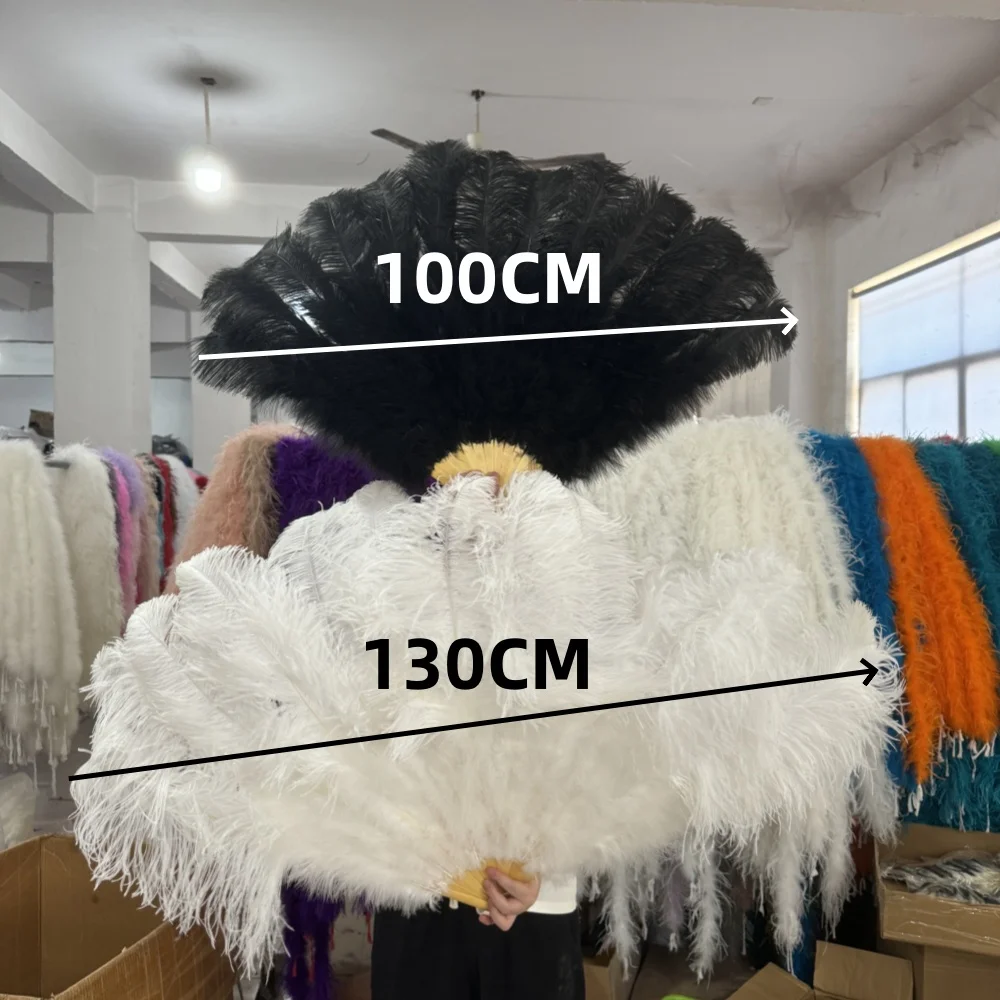 

13 Bones White Ostrich Feather Fan Held Folding Big Fan for Performance Dance Fans Stage Carnival Show Props Customized 1 2PCS