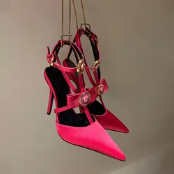 2025 New Bow Tie Thin Heel Pointed Toe Sexy Roman Straight Strap High-heeled Sandals for Women