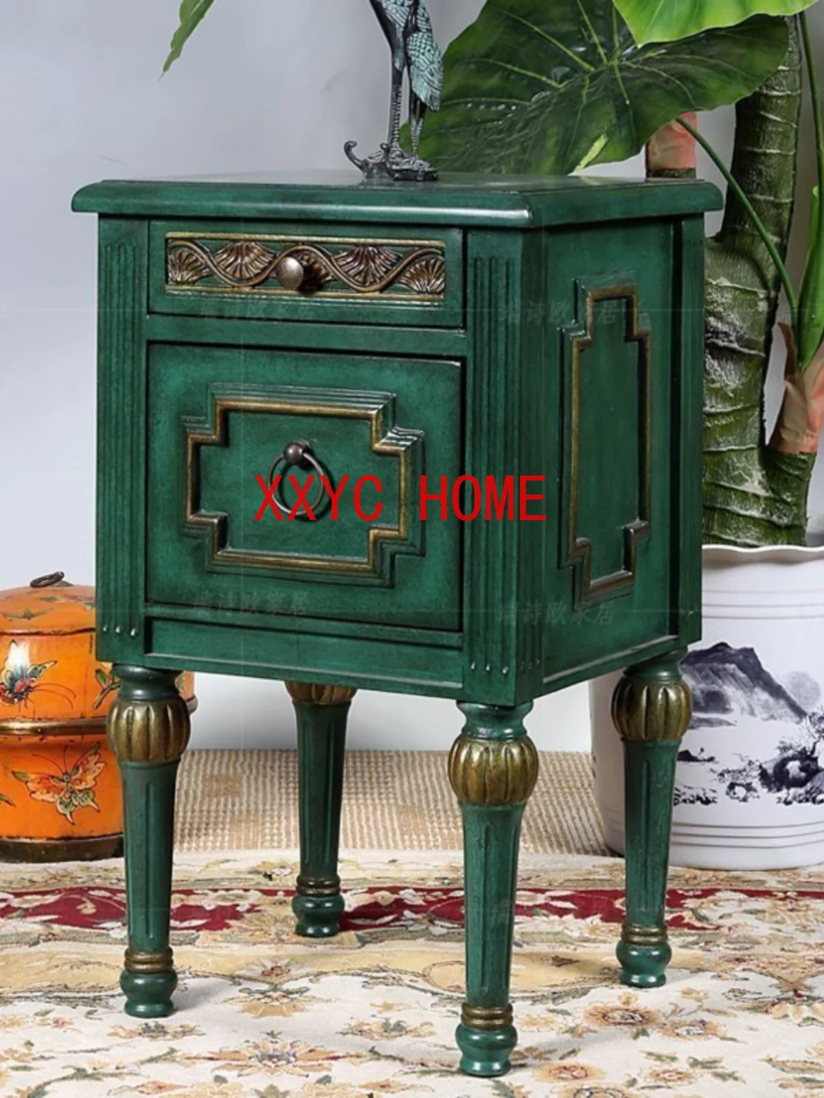 European-Style Living Room Light Luxury So Easy So Beauty Peacock Green Bedside Table Solid Wood Sofa Side