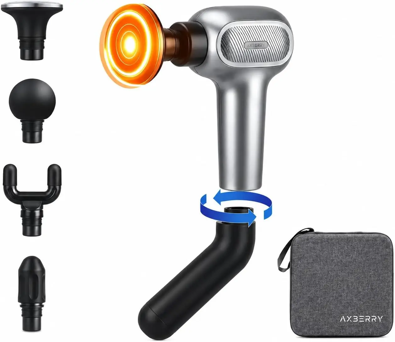 Massage Gun with Heat & Extension Handle, Deep Tissue Percussion Massager for Back, Neck, Shoulders, Portable Muscle Gun