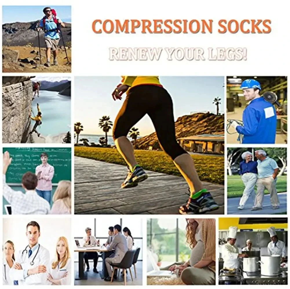 3/5/6 Double Compression Socks Medical Varicose Veins Swollen Calves Solid Color Sports Socks Elastic Outdoor Marathon Cycling