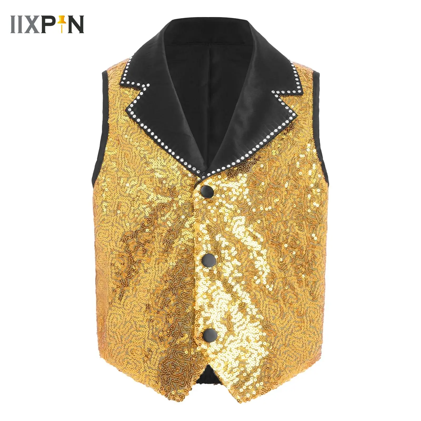 

Kids Girls Sequins Party Waistcoat Lapel Vest Tank Top Hip-hop Jazz Dance Vest Disco Hip Hop Dancing Stage Performance Costume
