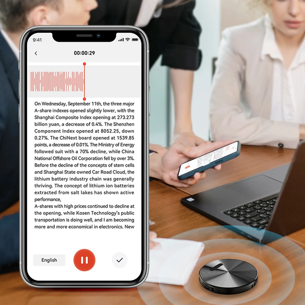مسجل صوت AI مغناطيسي جهاز تسجيل التحكم في التطبيق ChatGPT النسخ الذكي ترجمة خريطة العقل لاجتماعات المحاضرات