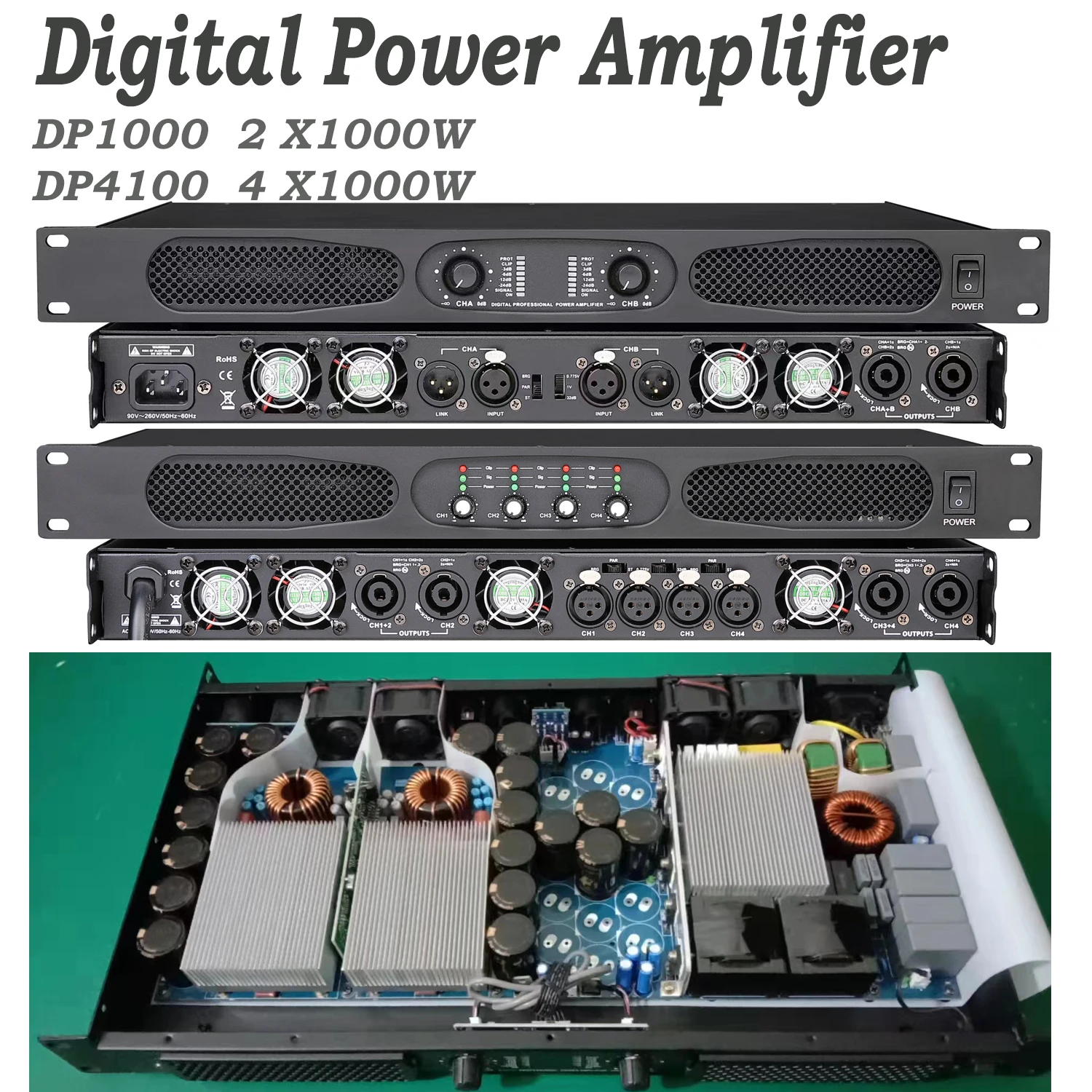 Paulkitson Class D audio Power amplifier channel card 2 Channel Stereo Audio Professional Digital Power Amplifier  KTV Amplifier