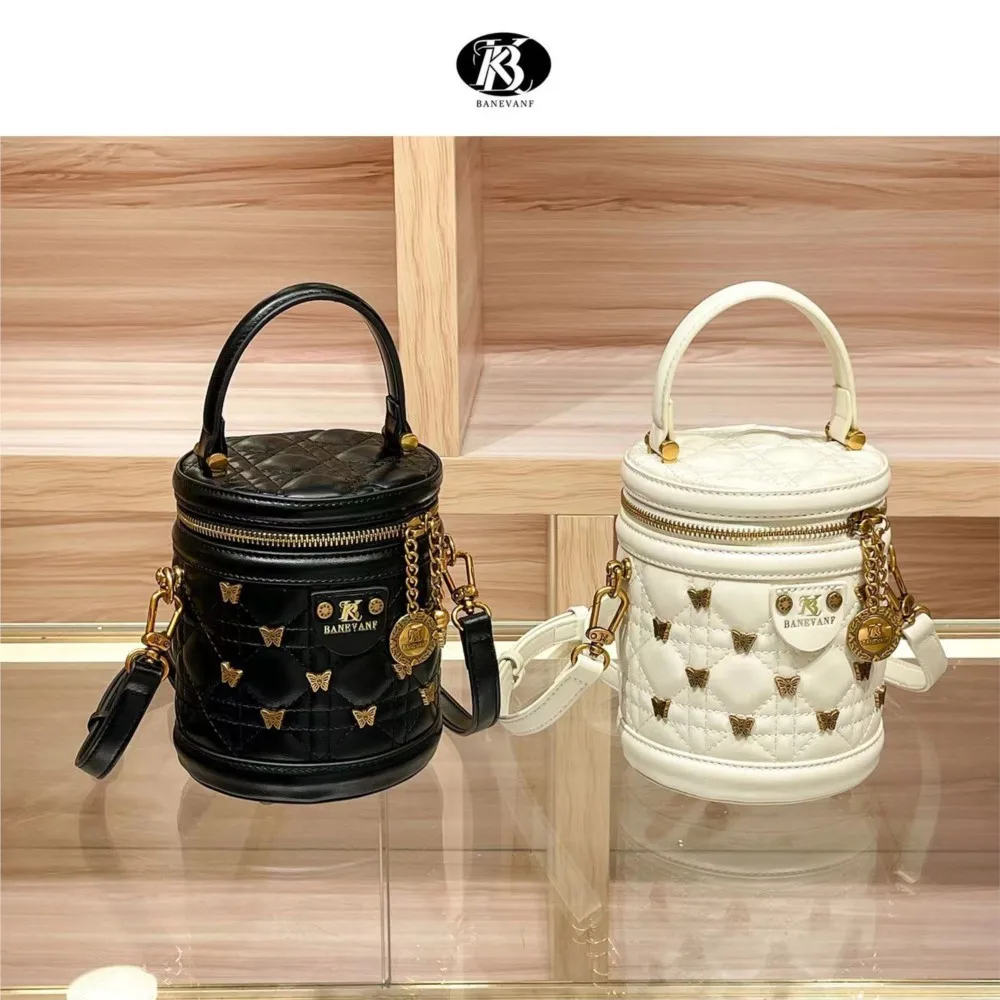 

Brand Women's Handbag 2025 New high-end designer butterfly-inlaid cylindrical handbag, fashionable single-shoulder crossbody bag