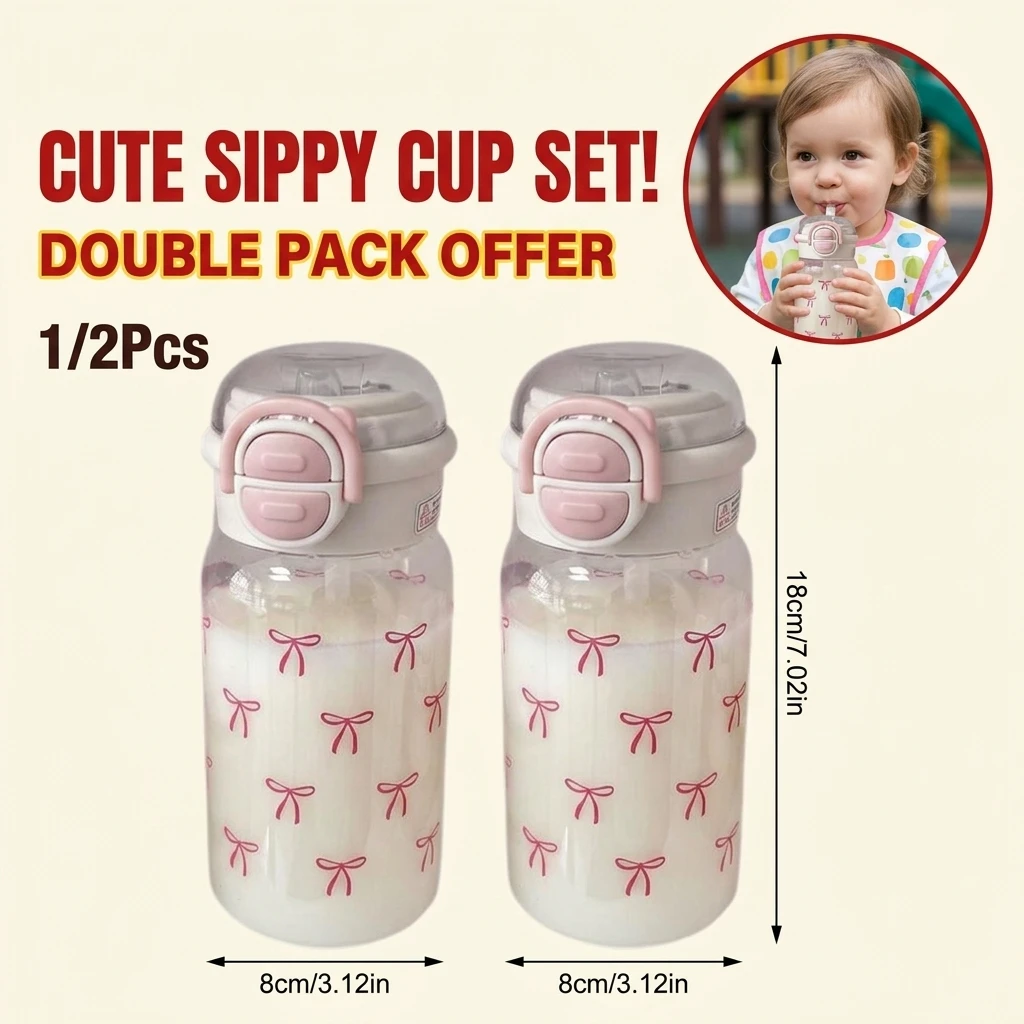 Bouteille d'eau portable grande capacité pour femme, motif nœud rose, avec couvercle à paille, gobelet attrayant pour les jeunes filles