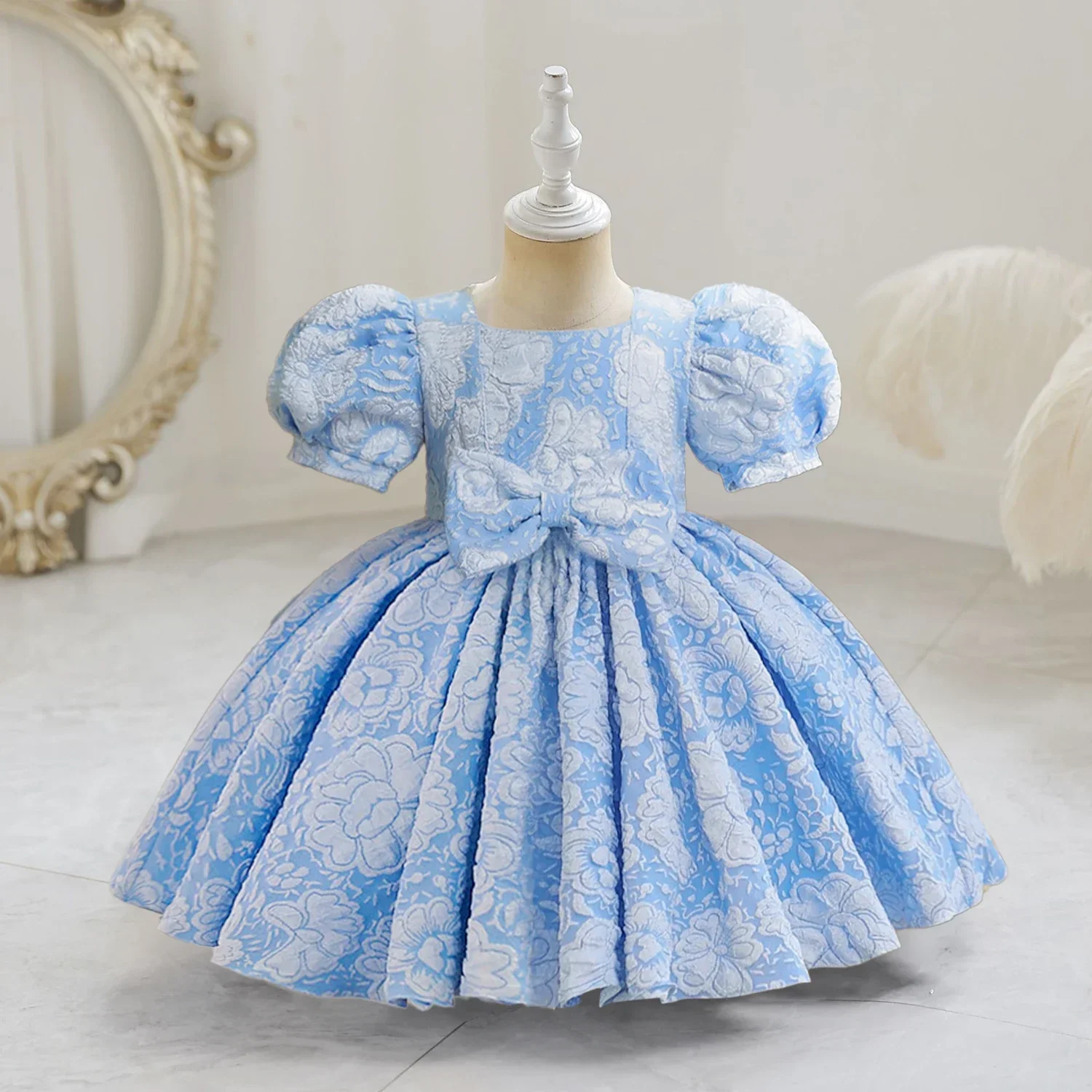 Newborn Baby Girls Dress Cute Floral Short Sleeves Dress for Patchwork Kids Dresses Holiday Party Pink Princess Dress for 1-5Yrs