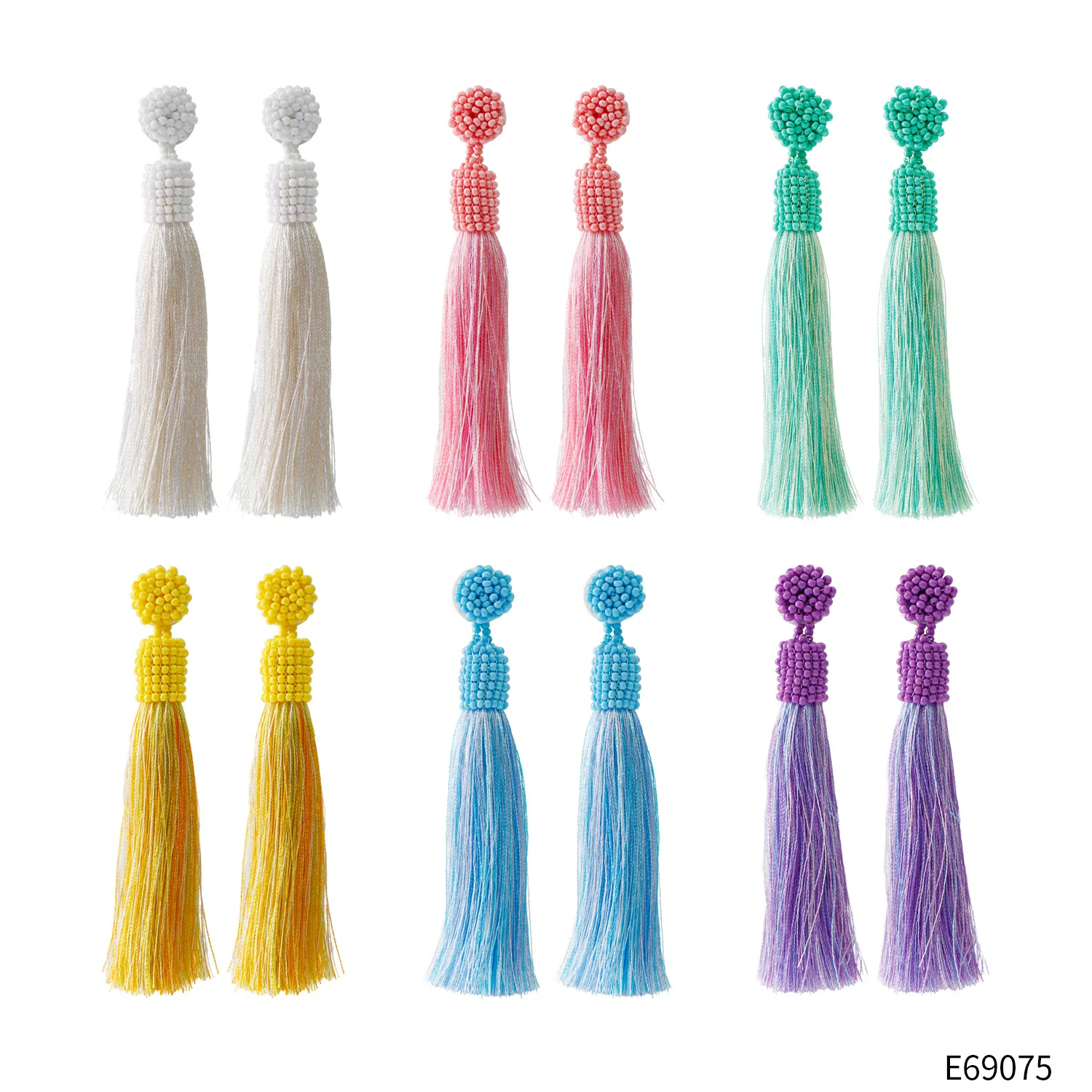 

Серьги из рисовых бусин в богемном стиле, сферические кисточки, разноцветные серьги ручной работы из сплава, классическая мода, стиль сельского отдыха, серьги из бисера