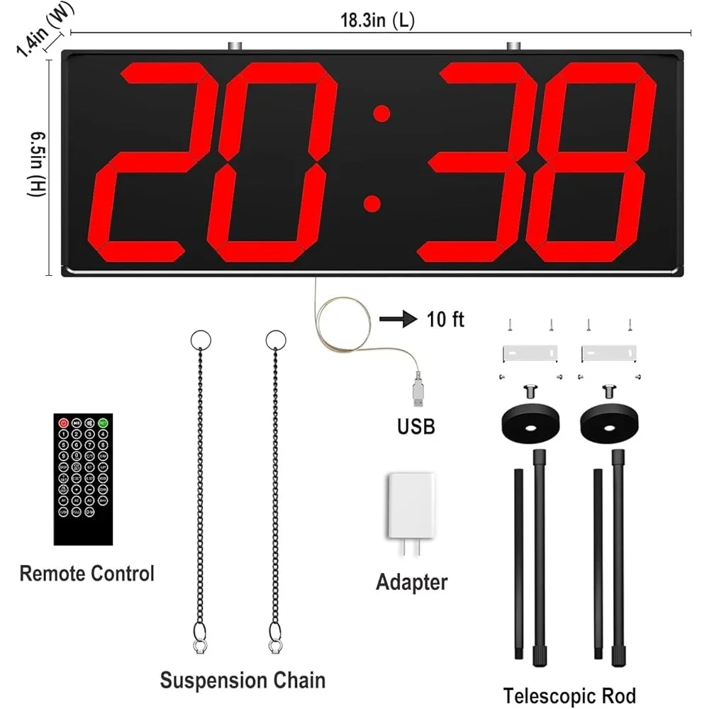 ساعة حائط LED مزدوجة الجوانب، شاشة كبيرة، مؤقت منبه، درجة حرارة التاريخ، سهلة التركيب، مثالية للمنزل والمكتب والفصول الدراسية