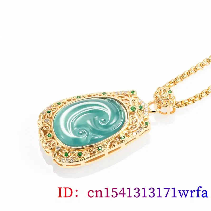 Collier pendentif Ruyi en jadéite bleue du Myanmar pour hommes, bijoux naturels, véritable birman, diversifier soigneusement, tour de cou ismans, pierre sculptée, plaqué or 18 carats