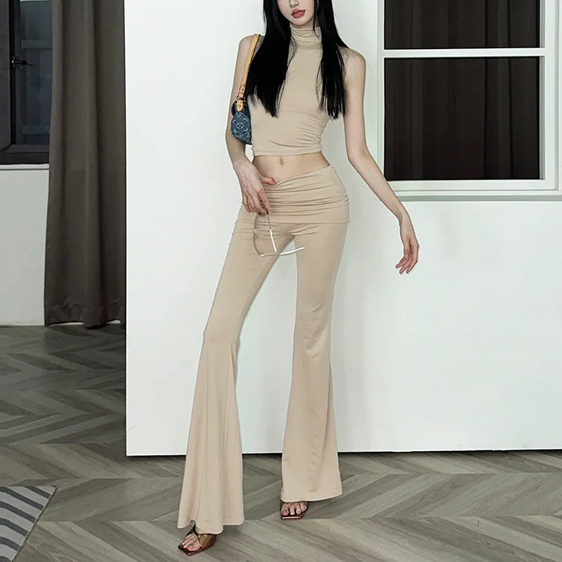 

Europe and the United States style summer new women's high-neck sleeveless slim vest package hip straight trouser suit