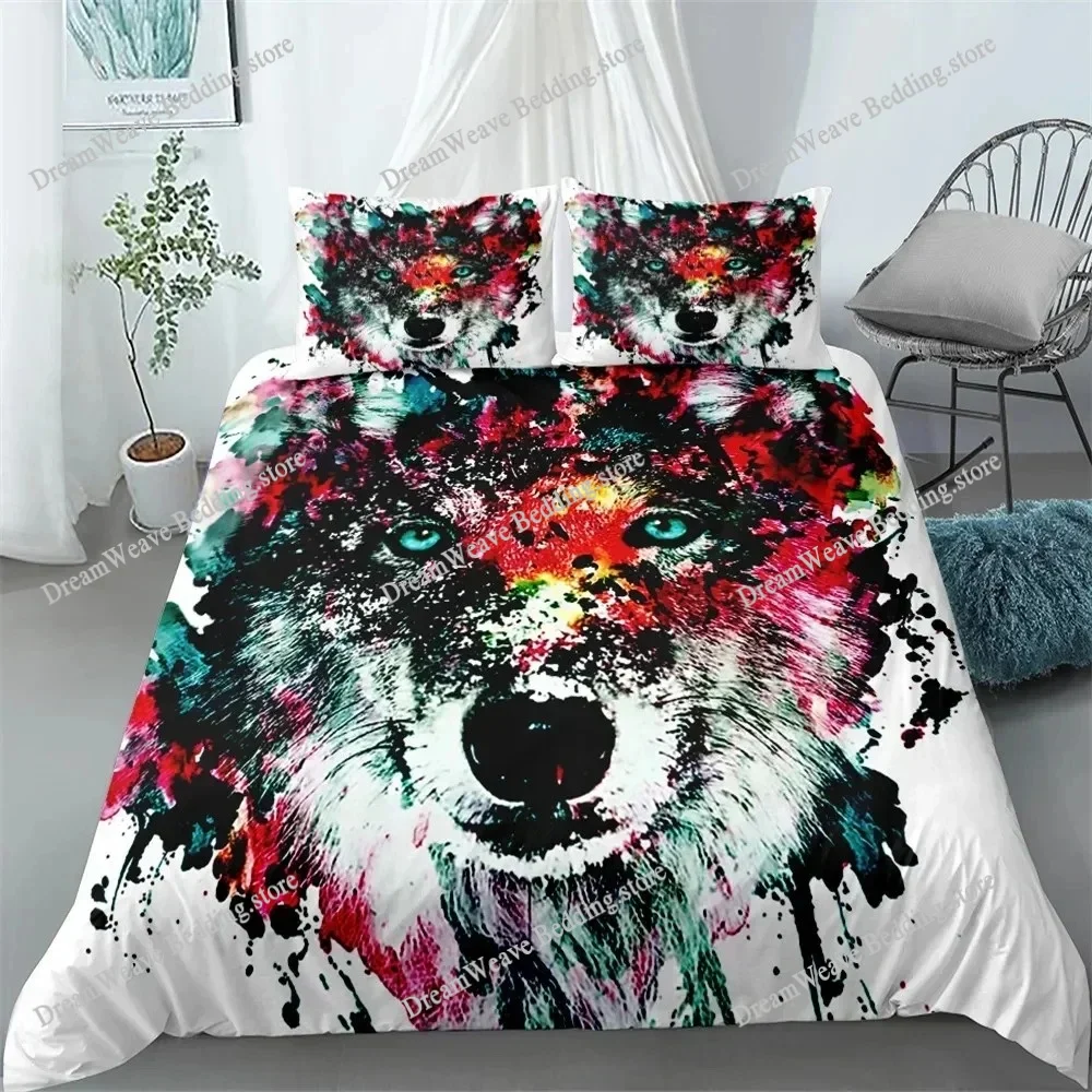 

Wolf Animal Bedding Set King Queen Black White Lion Snake Wildlife Polyester Duvet Cover Set for Men Adults Home Textileextile