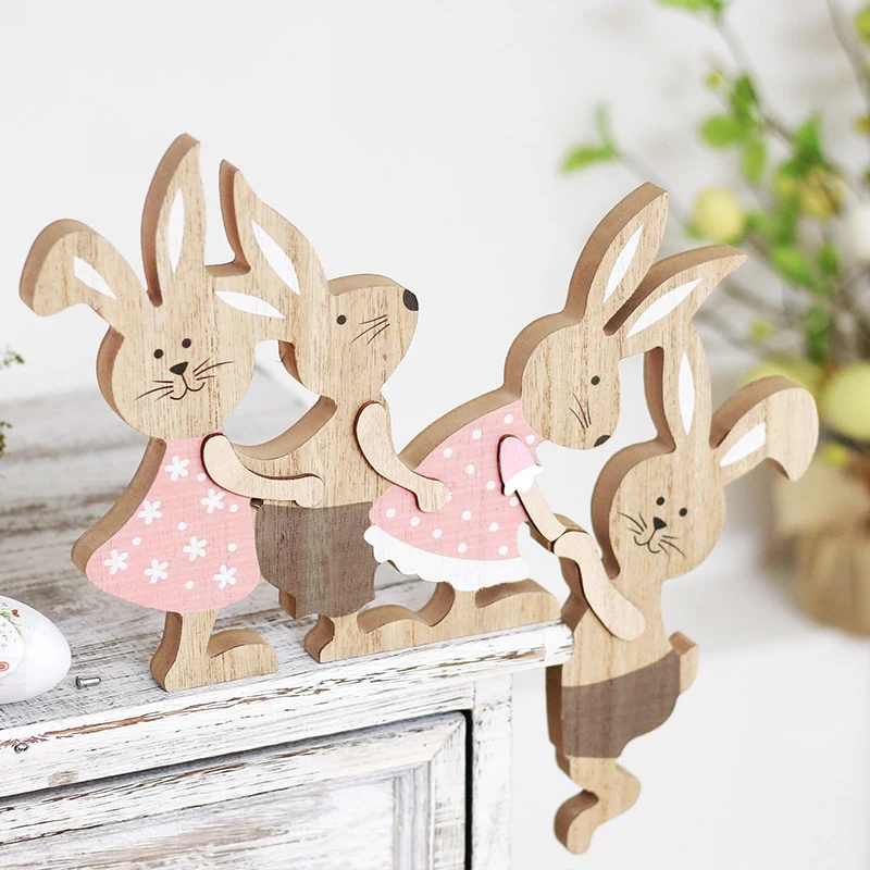 Wooden Seesaw  Craft Desktop Ornament Home Decor Bunny Door Frame Pendant Household Products For Christmas Easter