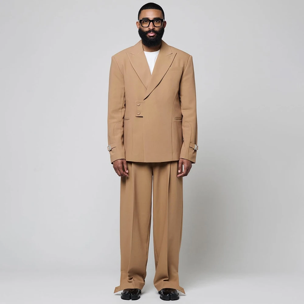 مفصل الرجال الدعاوى 2 قطعة سترة السراويل مجموعات فاخرة بلون واحدة الصدر الذروة التلبيب الزفاف الذكور تجهيزات الملابس Terno #1