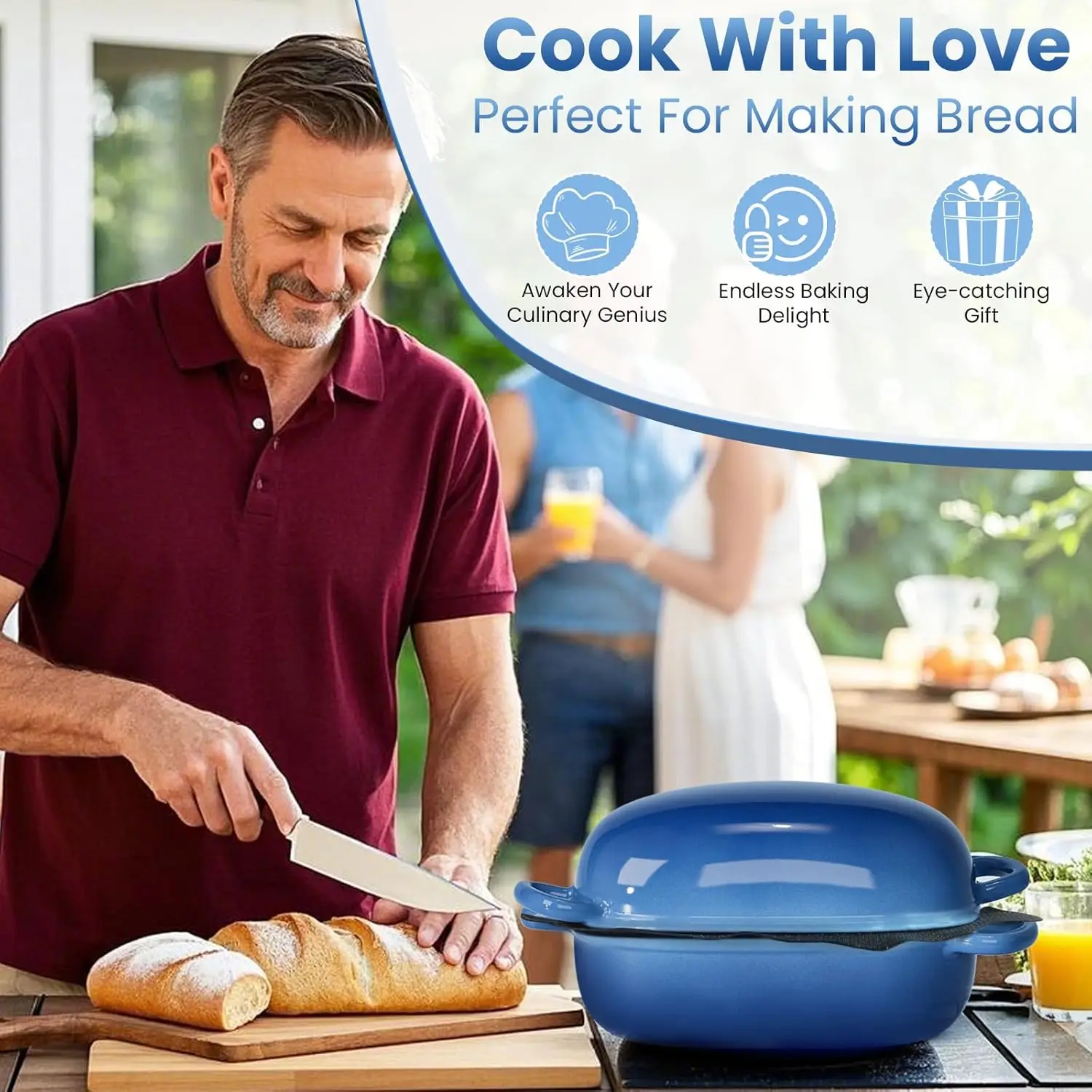 เตาอบขนมปังดัตช์เหล็กหล่อ - เตาอบดัตช์ 2.5QT สําหรับการอบขนมปัง Sourdough, กระทะก้อนขนมปังเหล็กหล่อพร้อม Sil แบบไม่ติดรู