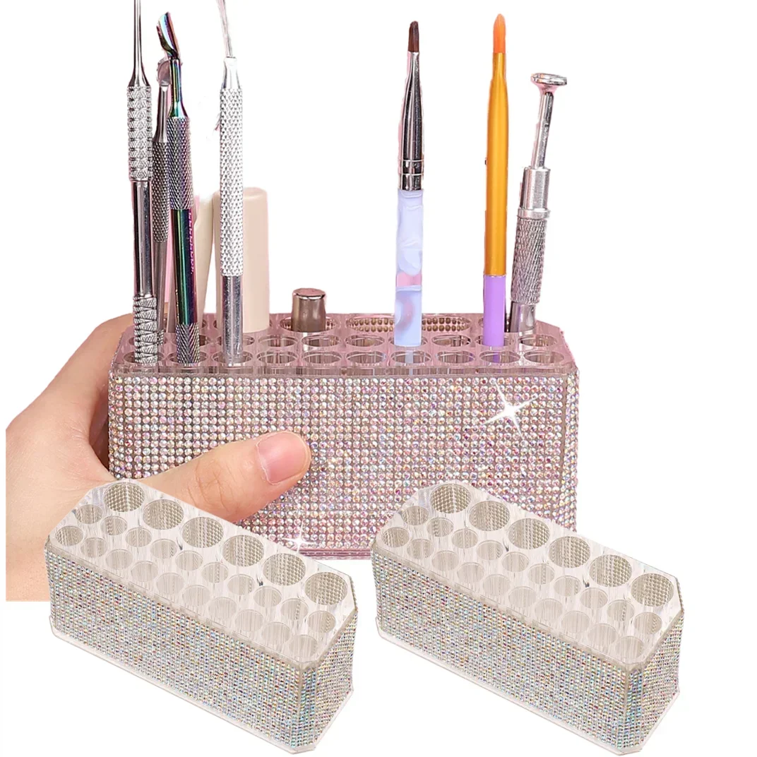 Luxury Acrylic 26-hole Nail Cosmetic Pen Holder Large Hole Eyebrow Pencil Eyeliner Storage Box Rhinestone Finishing Display Rack