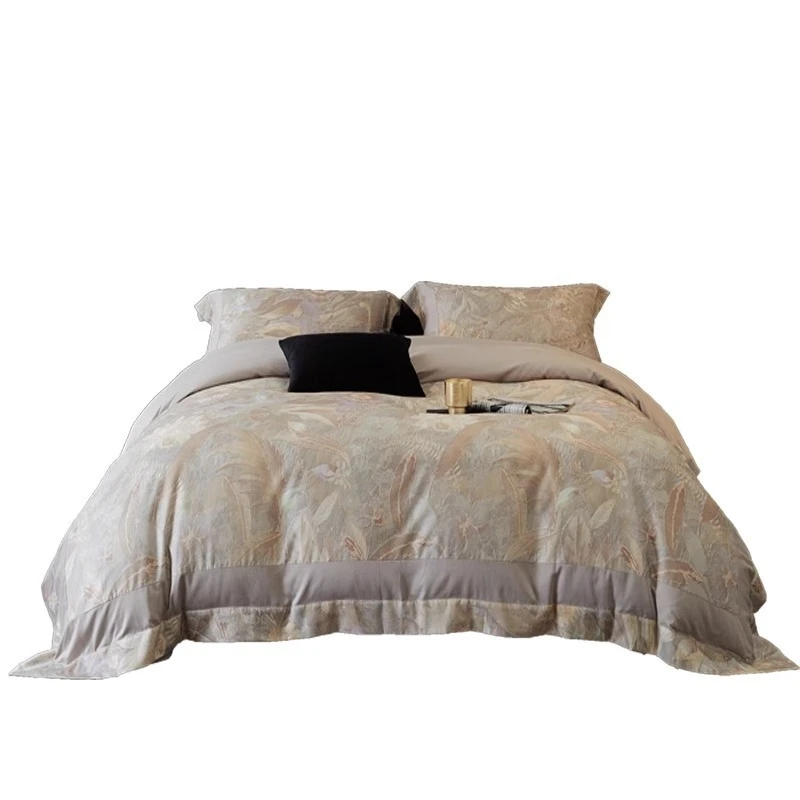 

New Tencel cotton thickened, ground four-piece set, printed quilt cover warm bed
