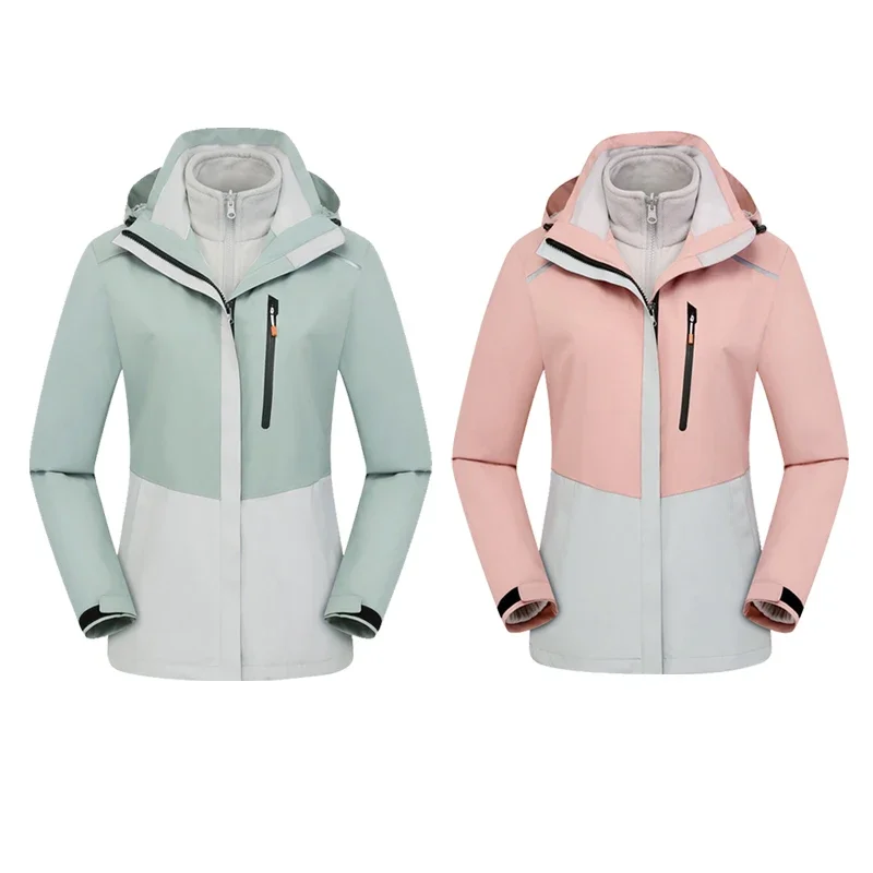 Winter Skiing Jackets 3 In 1 Women Warm Ski Hooded Fleece Jacket Female Windproof Waterproof Wear-resisting Outdoor Hiking Coat