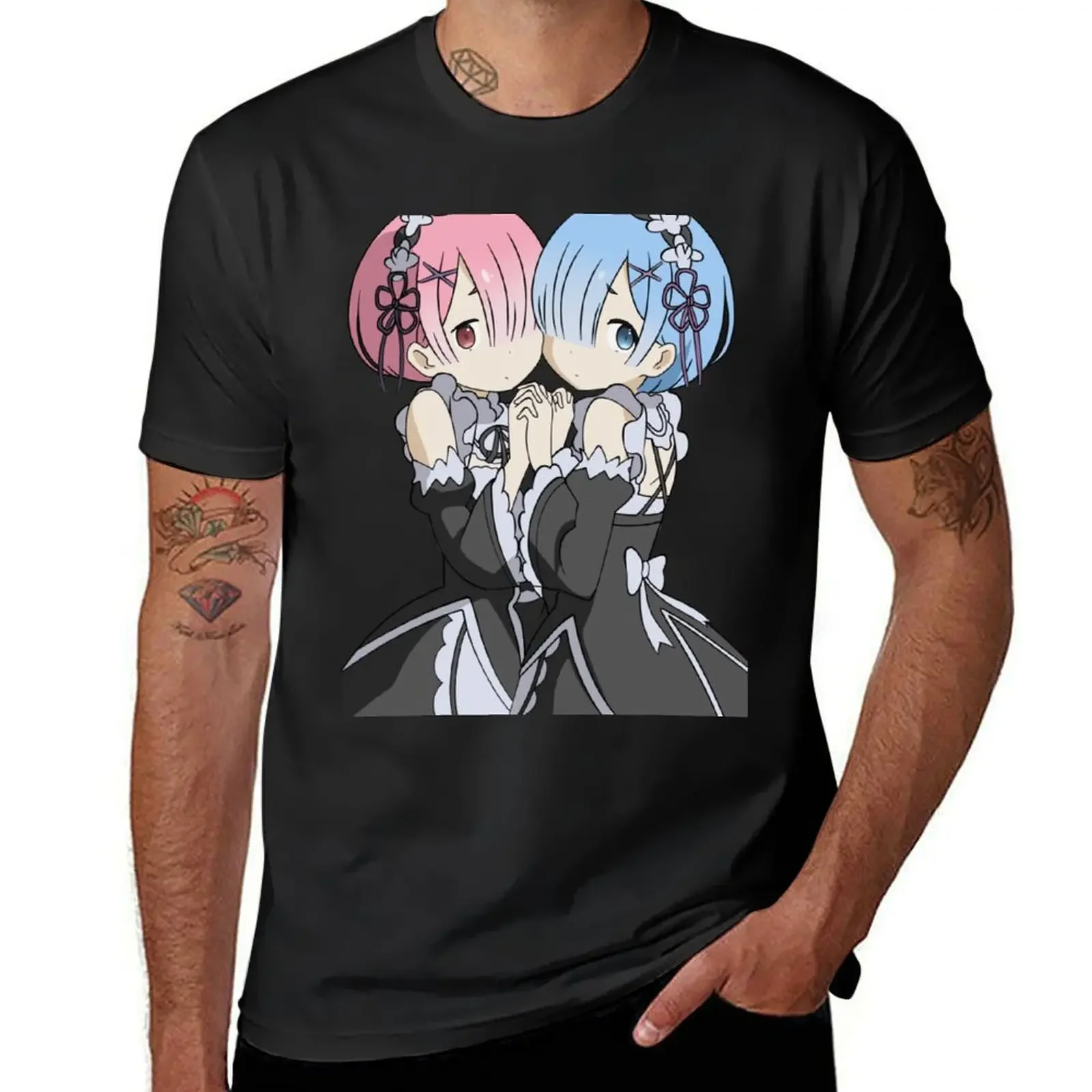 Aesthetic clothing korean fashion t shirts for men graphic Re:Zero Cute Rem and Ram T-Shirt men clothing graphic harajuku funny