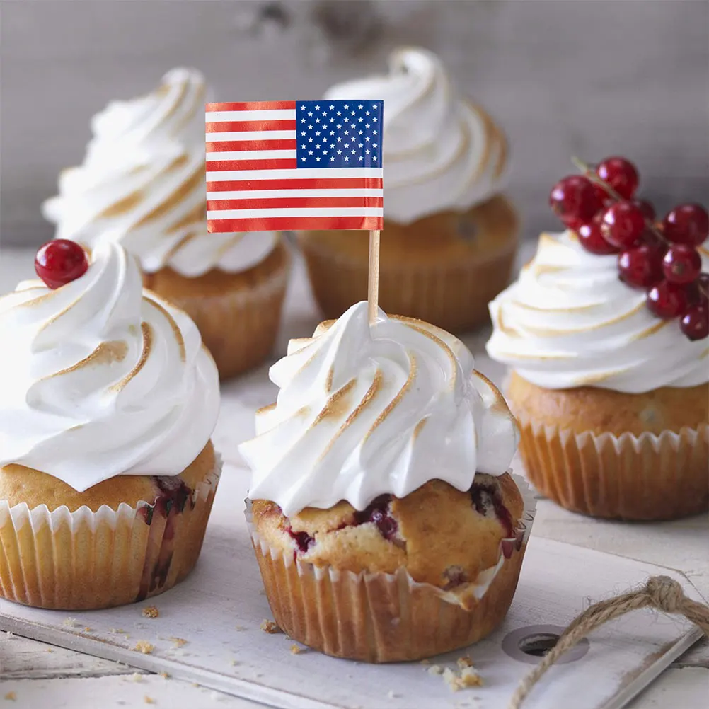 

50 Pcs American Toothpick Flag Decorative Fruit Picks Party Cake Dessert Toppers Versatile Use Material
