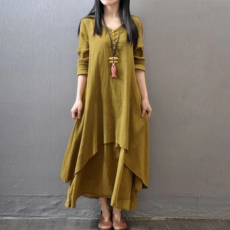 Fashion Loose Fake Two Pieces Irregular Casual Dresses Women's Clothing 2023 Autumn New Oversized Asymmetrical Midi Dress