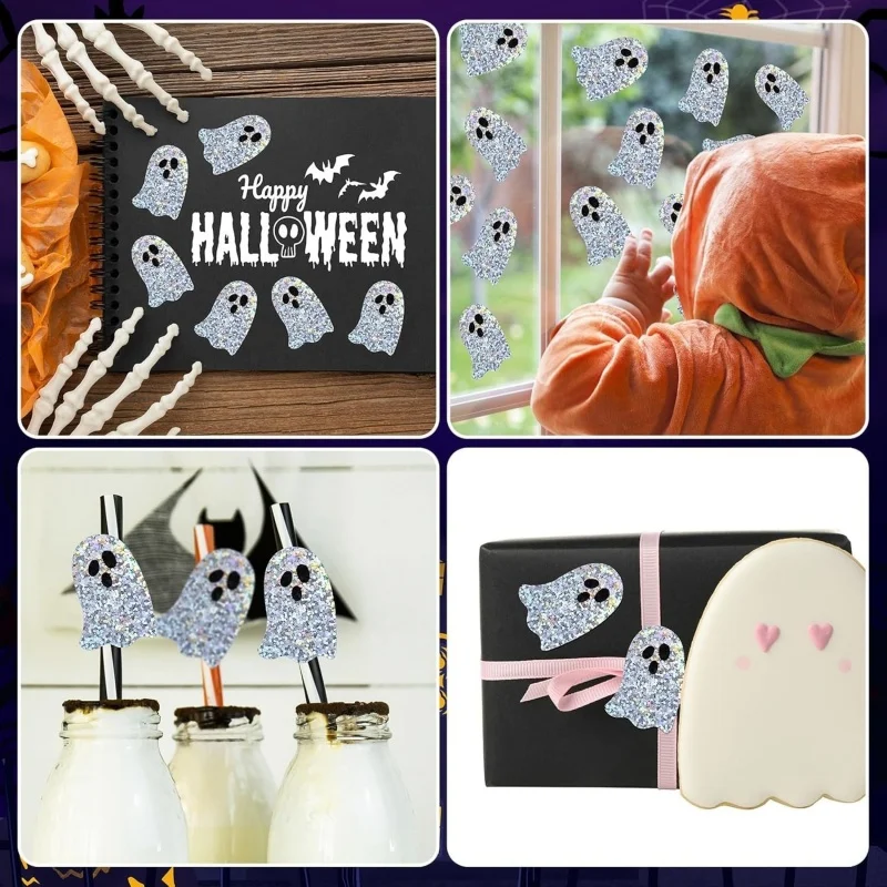 500 Stück Halloween-Fledermaus-Aufkleber-Rolle, Laser-Schwarze Fledermäuse, Wasserfeste Glitzer-Selbstklebende Aufkleber für Halloween-Scrapbook-Partydekoration – Detail 20