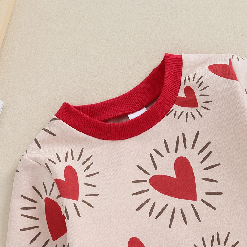 Sweety Baby Valentine’s Day Outfits Lovely Long Sleeve Heart Sweatshirt Trousers Set Cute Infant Baby Clothes 2Pcs Set