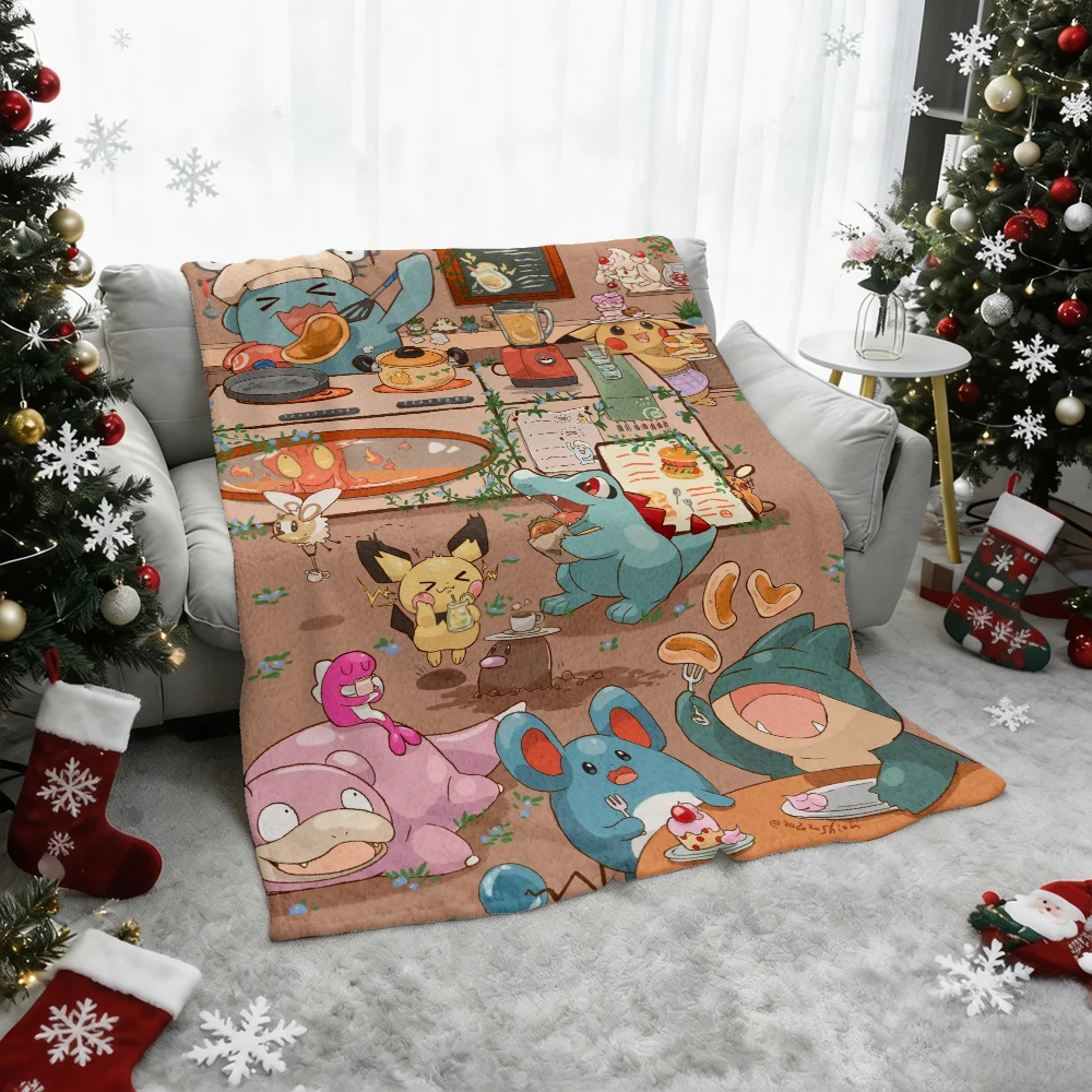 Pokemon Pikachu Gengar Bulbasaur Charmander Squirtle Psyduck Flannel Throw Blanket Soft Warm Blanket for Sofa Bed Home Decor Gif