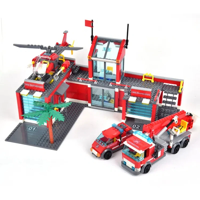 

758pcs Fire Station Model Building Blocks Firefighter Bricks Helicopter Truck City Educational Toys for Children Gifts STEM Toy