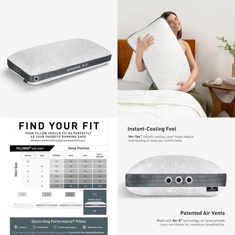 وسادة عاصفة Bedgear - دعم تبريد للنوم الساخن مع تخفيف آلام الرقبة، وشد متوسط، ولا يسبب الحساسية، وقابل للتنفس