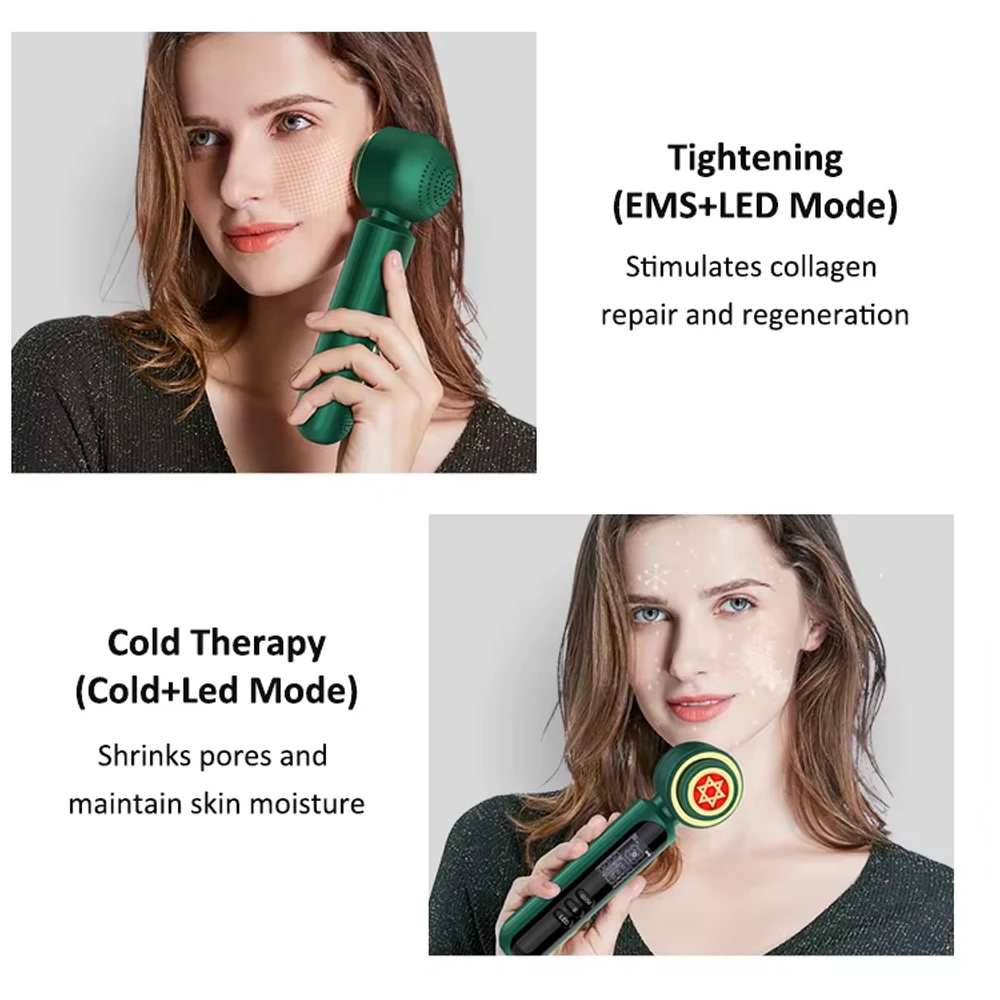 Dispositivo facciale a microcorrente EMS Massaggiatore facciale antietà RF Dispositivo per il lifting del viso Terapia della luce a LED Martello di ghiaccio Ringiovanimento della pelle