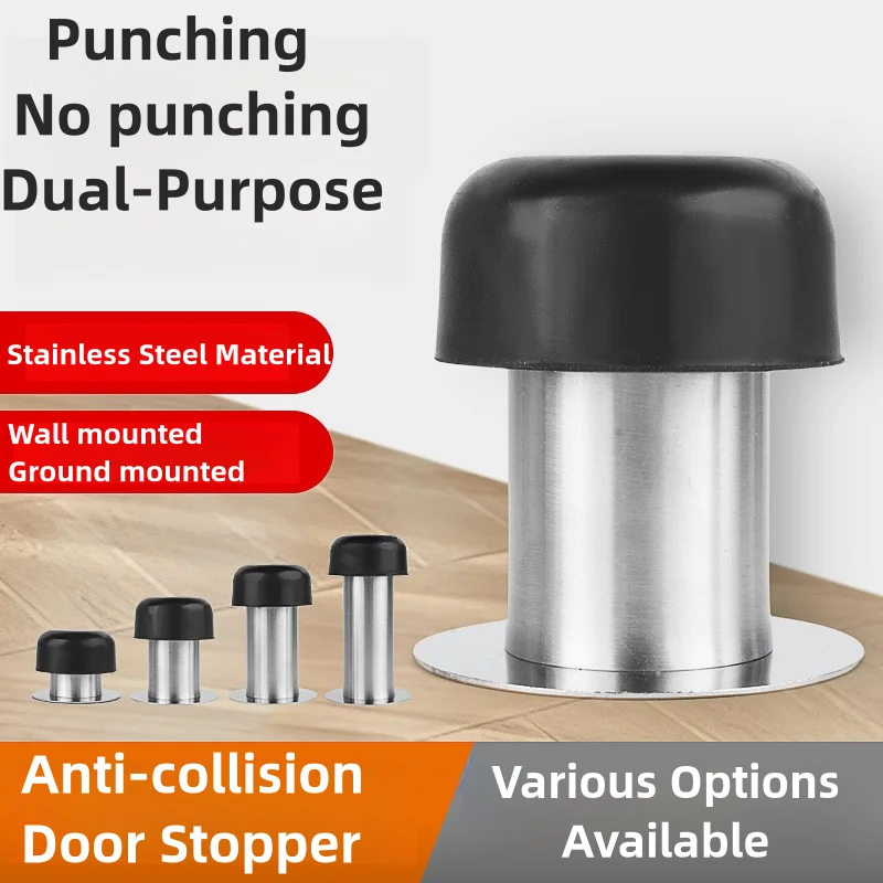 

Rubber Door Stopper Stainless Steel Gaskets Floor Door Stop Safety Security Protection Punching/No Punching install Doorstops